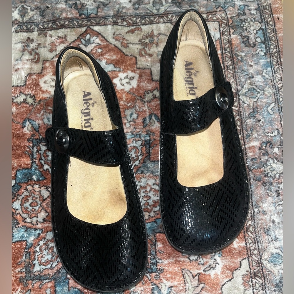 Alegria PAL 530 Black Leather graphic stripe Comfort Shoes Size EU 40